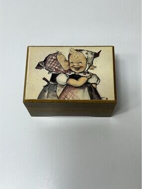 VTG Reuge Hummel Swiss Music Box “Laughing Girls” Plays “Love Story” Wooden EUC